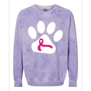 Dog Paw Print Breast Cancer Awareness Pink Ribbon Warrior Gift Colorblast Crewneck Sweatshirt