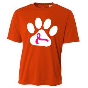 Dog Paw Print Breast Cancer Awareness Pink Ribbon Warrior Gift Cooling Performance Crew T-Shirt