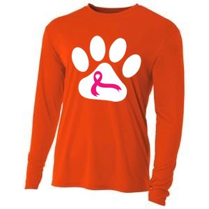 Dog Paw Print Breast Cancer Awareness Pink Ribbon Warrior Gift Cooling Performance Long Sleeve Crew