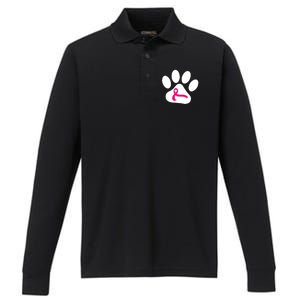 Dog Paw Print Breast Cancer Awareness Pink Ribbon Warrior Gift Performance Long Sleeve Polo