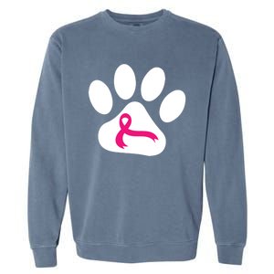 Dog Paw Print Breast Cancer Awareness Pink Ribbon Warrior Gift Garment-Dyed Sweatshirt