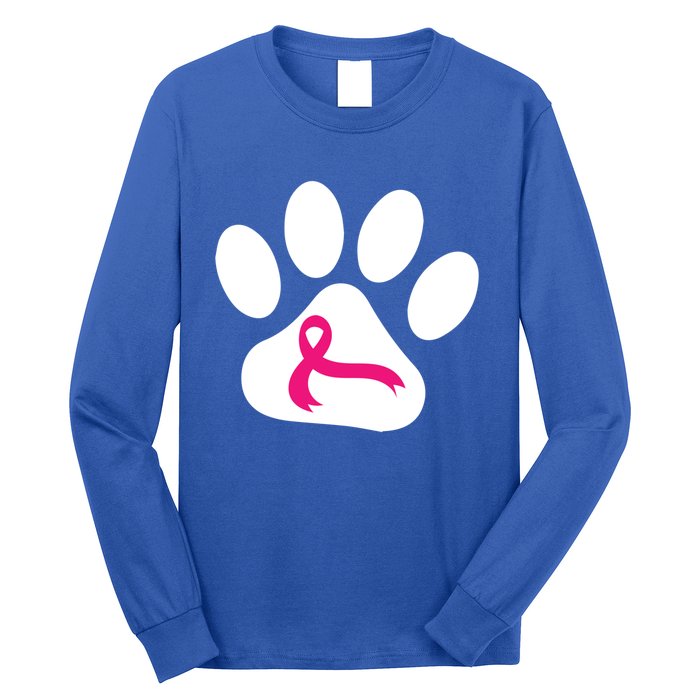 Dog Paw Print Breast Cancer Awareness Pink Ribbon Warrior Gift Long Sleeve Shirt