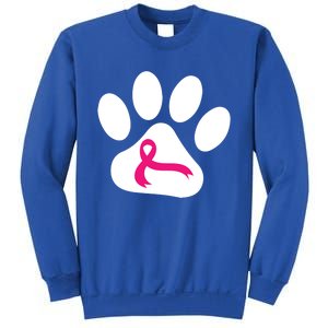 Dog Paw Print Breast Cancer Awareness Pink Ribbon Warrior Gift Sweatshirt