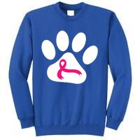 Dog Paw Print Breast Cancer Awareness Pink Ribbon Warrior Gift Sweatshirt