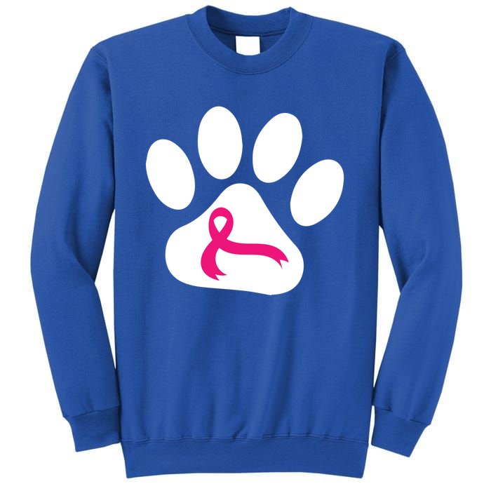 Dog Paw Print Breast Cancer Awareness Pink Ribbon Warrior Gift Sweatshirt