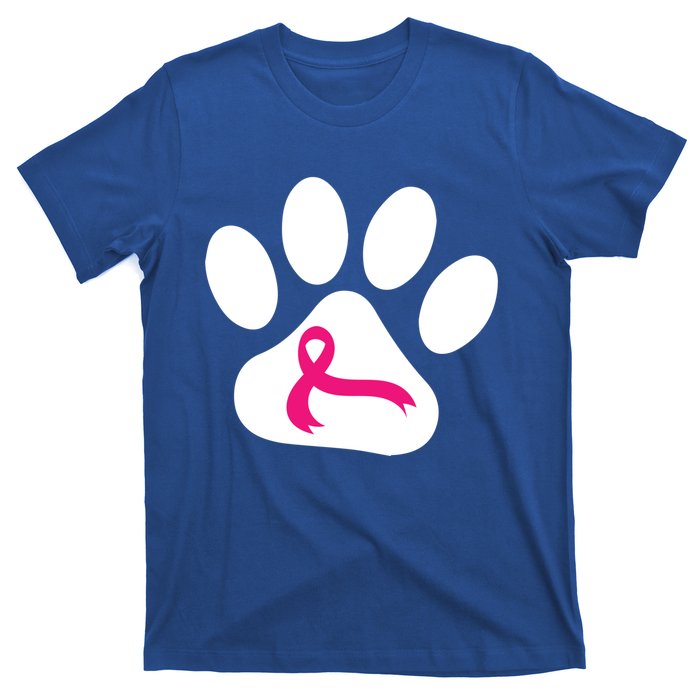 Dog Paw Print Breast Cancer Awareness Pink Ribbon Warrior Gift T-Shirt