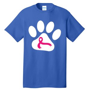 Dog Paw Print Breast Cancer Awareness Pink Ribbon Warrior Gift Tall T-Shirt