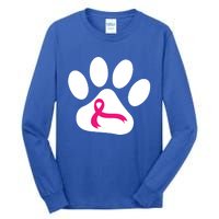 Dog Paw Print Breast Cancer Awareness Pink Ribbon Warrior Gift Tall Long Sleeve T-Shirt