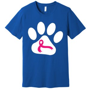 Dog Paw Print Breast Cancer Awareness Pink Ribbon Warrior Gift Premium T-Shirt