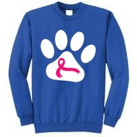 Dog Paw Print Breast Cancer Awareness Pink Ribbon Warrior Gift Tall Sweatshirt