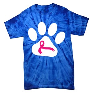 Dog Paw Print Breast Cancer Awareness Pink Ribbon Warrior Gift Tie-Dye T-Shirt