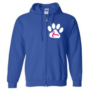 Dog Paw Print Breast Cancer Awareness Pink Ribbon Warrior Gift Full Zip Hoodie