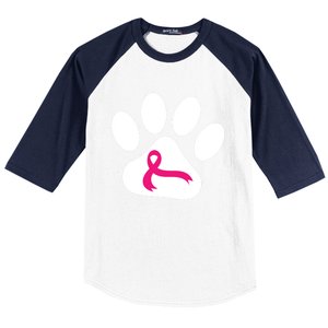 Dog Paw Print Breast Cancer Awareness Pink Ribbon Warrior Gift Baseball Sleeve Shirt