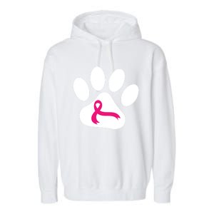 Dog Paw Print Breast Cancer Awareness Pink Ribbon Warrior Gift Garment-Dyed Fleece Hoodie