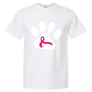 Dog Paw Print Breast Cancer Awareness Pink Ribbon Warrior Gift Garment-Dyed Heavyweight T-Shirt