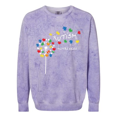 Dandelion Puzzle Piece Cool Autism Awareness Gift Colorblast Crewneck Sweatshirt