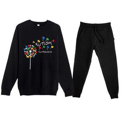 Dandelion Puzzle Piece Cool Autism Awareness Gift Premium Crewneck Sweatsuit Set