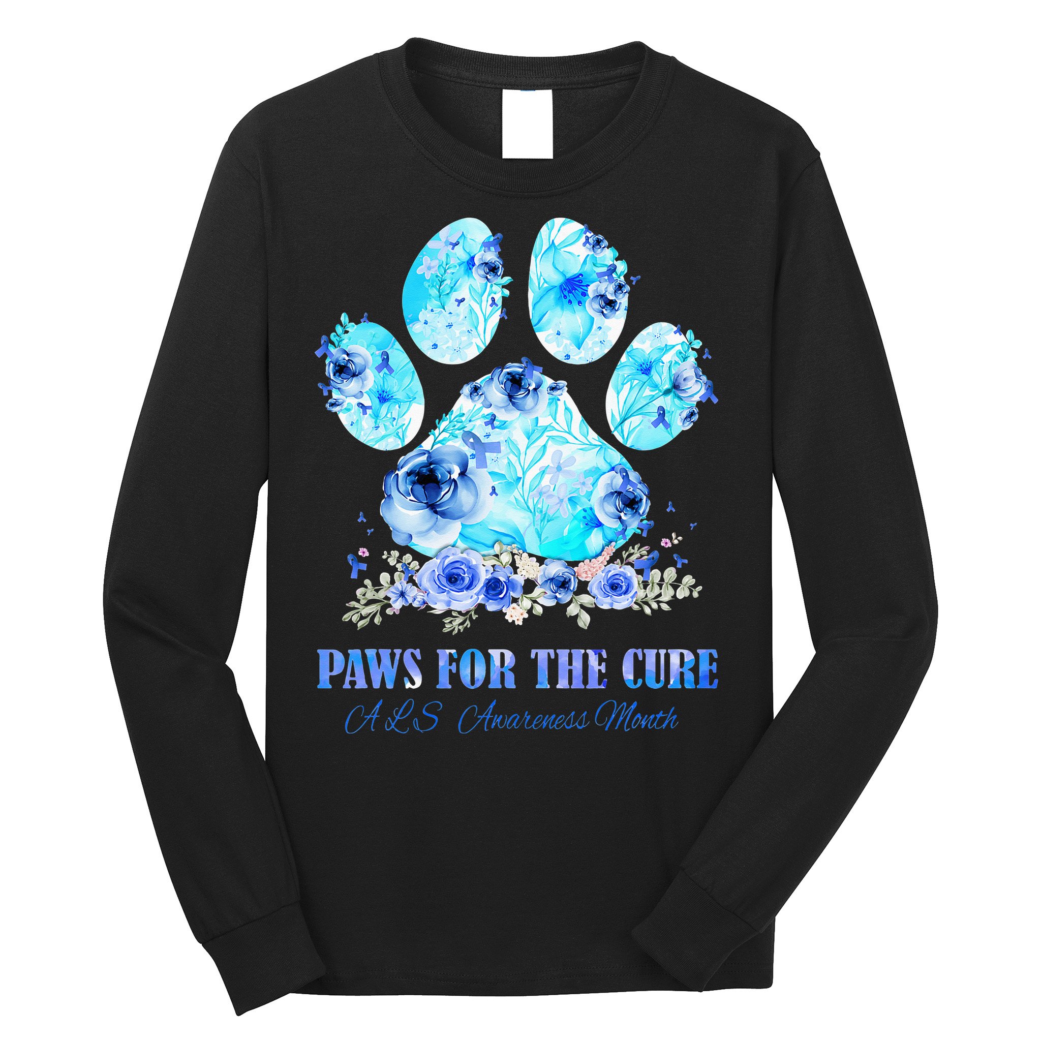 Dog Print Paws For The Cure ALS Awareness Month Long Sleeve Shirt