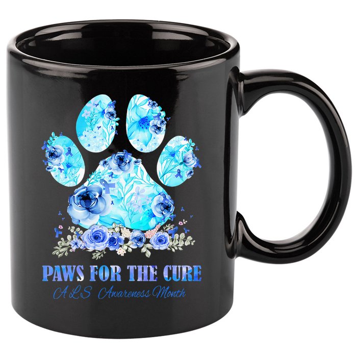 Dog Print Paws For The Cure ALS Awareness Month 11oz C Handle Ceramic Mug