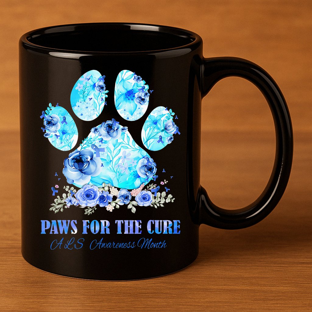 Dog Print Paws For The Cure ALS Awareness Month 11oz C Handle Ceramic Mug