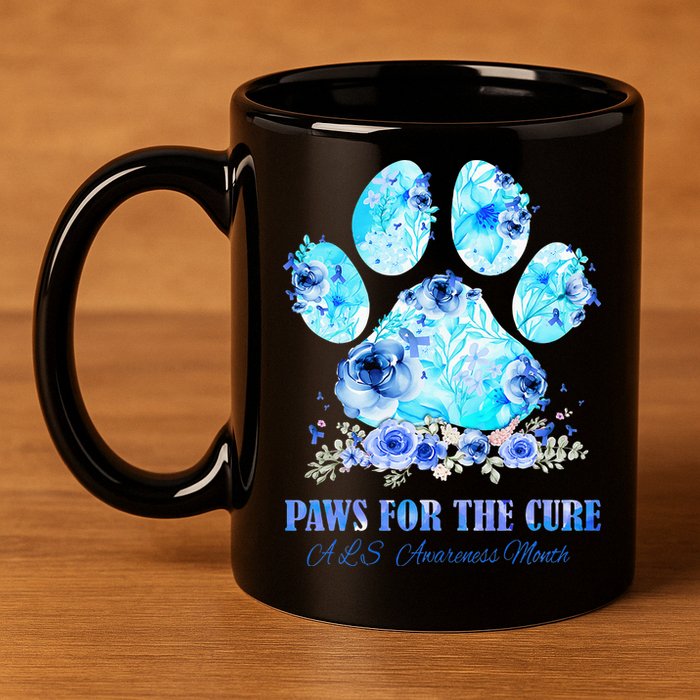 Dog Print Paws For The Cure ALS Awareness Month 11oz C Handle Ceramic Mug