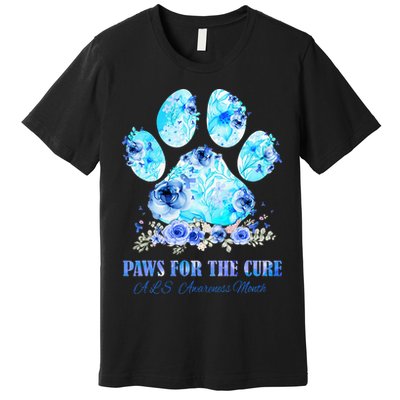 Dog Print Paws For The Cure ALS Awareness Month Premium T-Shirt