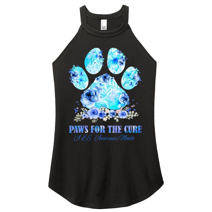 Dog Print Paws For The Cure ALS Awareness Month Women's Perfect Tri Rocker Tank
