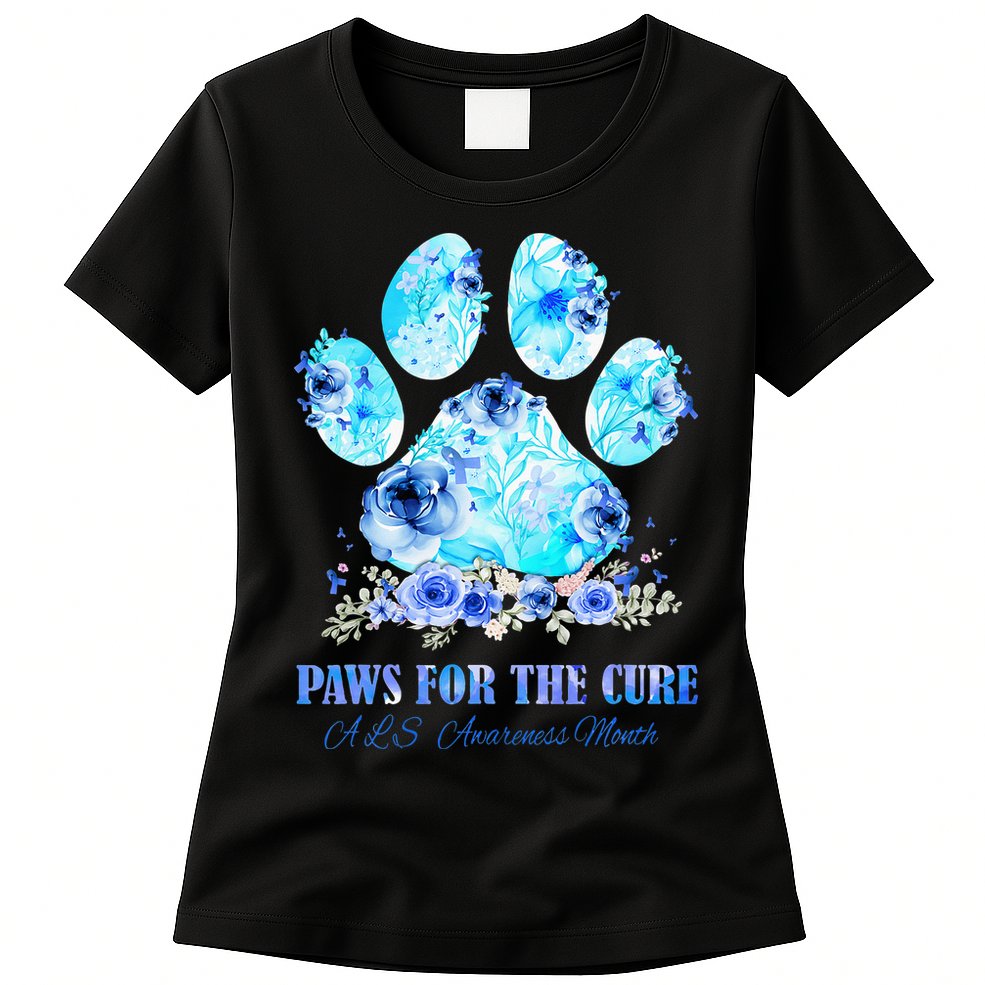 Dog Print Paws For The Cure ALS Awareness Month Womens T-Shirt