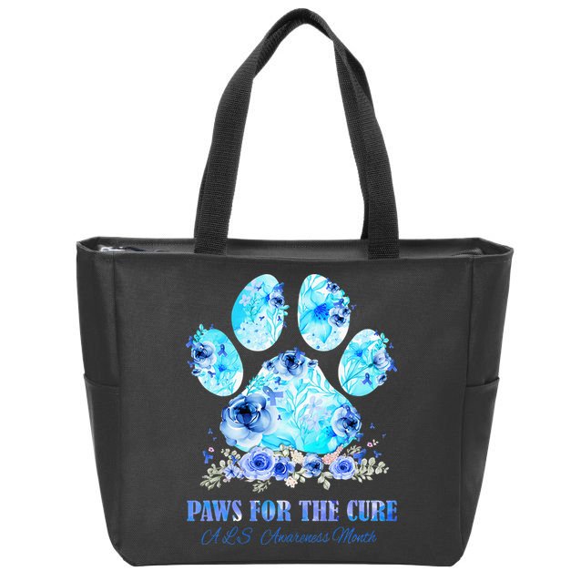 Dog Print Paws For The Cure ALS Awareness Month Zip Tote Bag