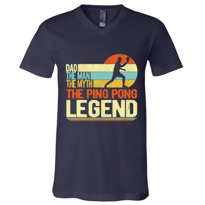 Dad Ping Pong Player Paddle Ball Ping Pong Legend Retro V-Neck T-Shirt
