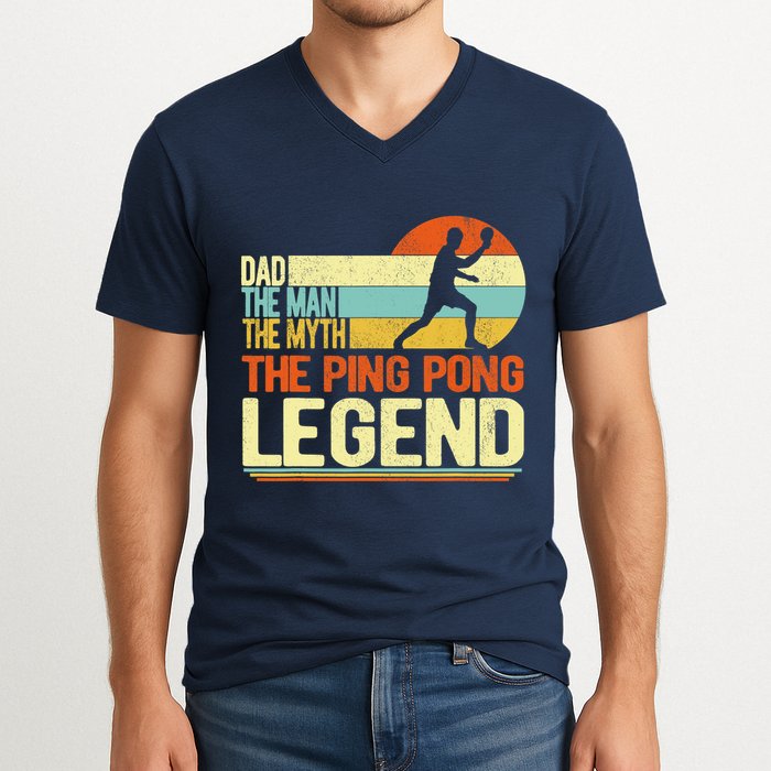 Dad Ping Pong Player Paddle Ball Ping Pong Legend Retro V-Neck T-Shirt