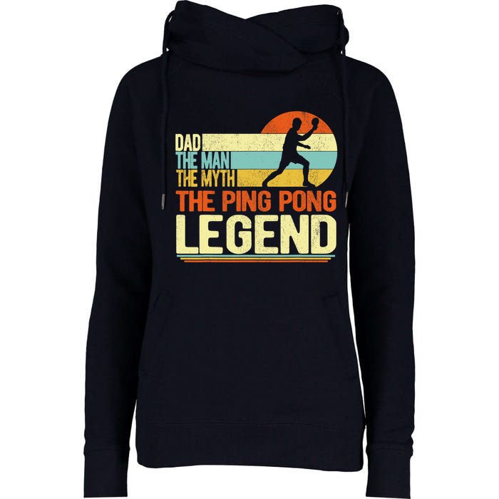 Dad Ping Pong Player Paddle Ball Ping Pong Legend Retro Womens Funnel Neck Pullover Hood
