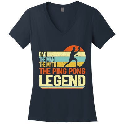 Dad Ping Pong Player Paddle Ball Ping Pong Legend Retro Women's V-Neck T-Shirt