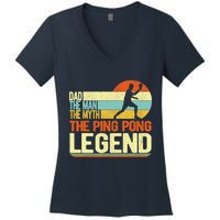 Dad Ping Pong Player Paddle Ball Ping Pong Legend Retro Women's V-Neck T-Shirt