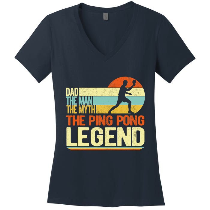 Dad Ping Pong Player Paddle Ball Ping Pong Legend Retro Women's V-Neck T-Shirt