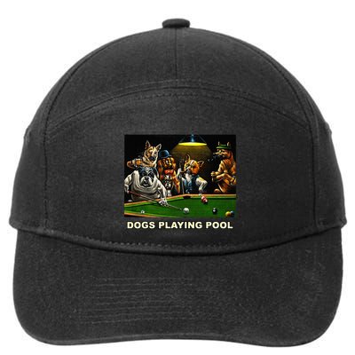 Dogs Playing Pool Art Work Puppies Snooker Pocket Billiards 7-Panel Snapback Hat