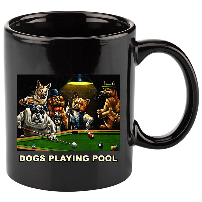 Dogs Playing Pool Art Work Puppies Snooker Pocket Billiards 11oz C Handle Ceramic Mug