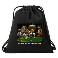 Dogs Playing Pool Art Work Puppies Snooker Pocket Billiards Drawstring Bag