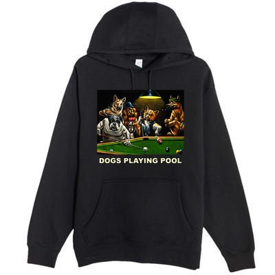 Dogs Playing Pool Art Work Puppies Snooker Pocket Billiards Premium Pullover Hoodie