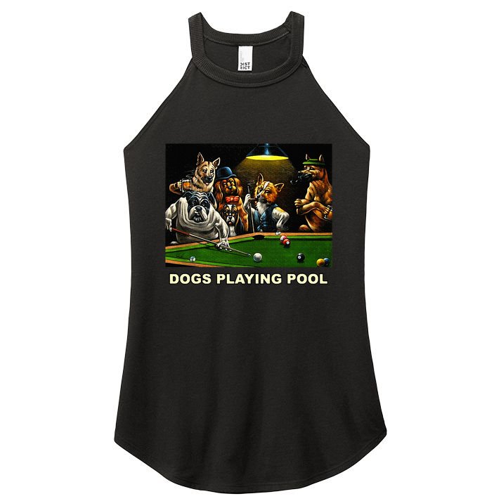 Dogs Playing Pool Art Work Puppies Snooker Pocket Billiards Women's Perfect Tri Rocker Tank