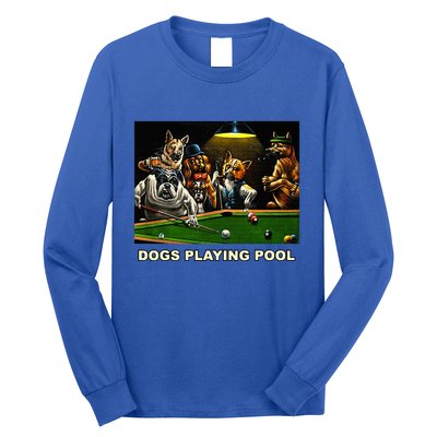 Dogs Playing Pool Art Work Puppies Snooker Pocket Billiards Long Sleeve Shirt