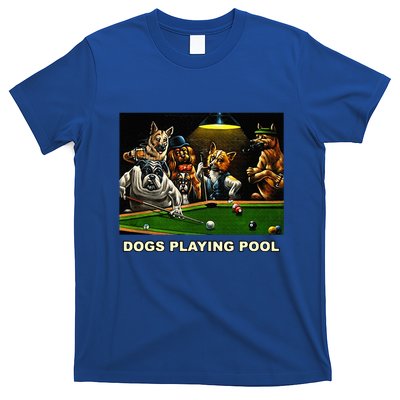 Dogs Playing Pool Art Work Puppies Snooker Pocket Billiards T-Shirt