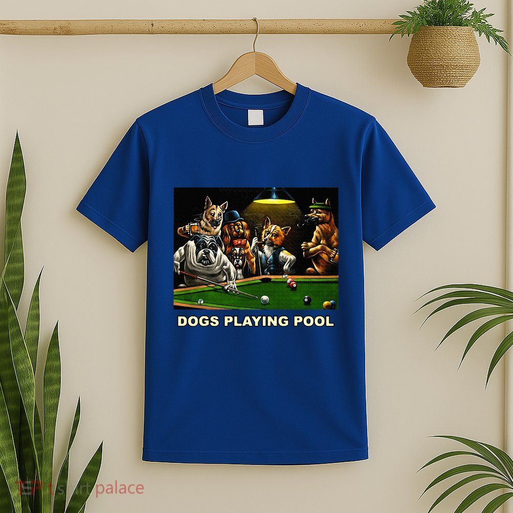 Dogs Playing Pool Art Work Puppies Snooker Pocket Billiards T-Shirt