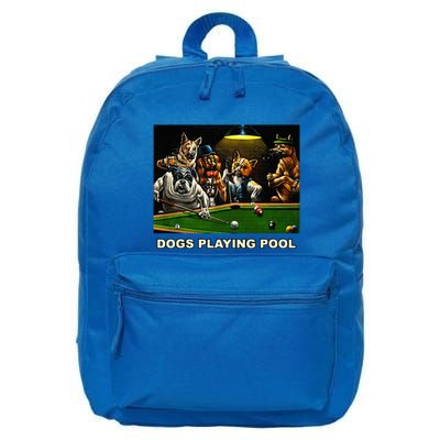 Dogs Playing Pool Art Work Puppies Snooker Pocket Billiards 16 in Basic Backpack