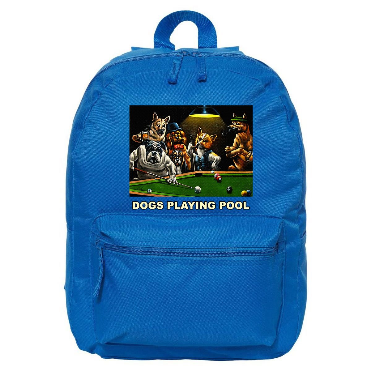 Dogs Playing Pool Art Work Puppies Snooker Pocket Billiards 16 in Basic Backpack