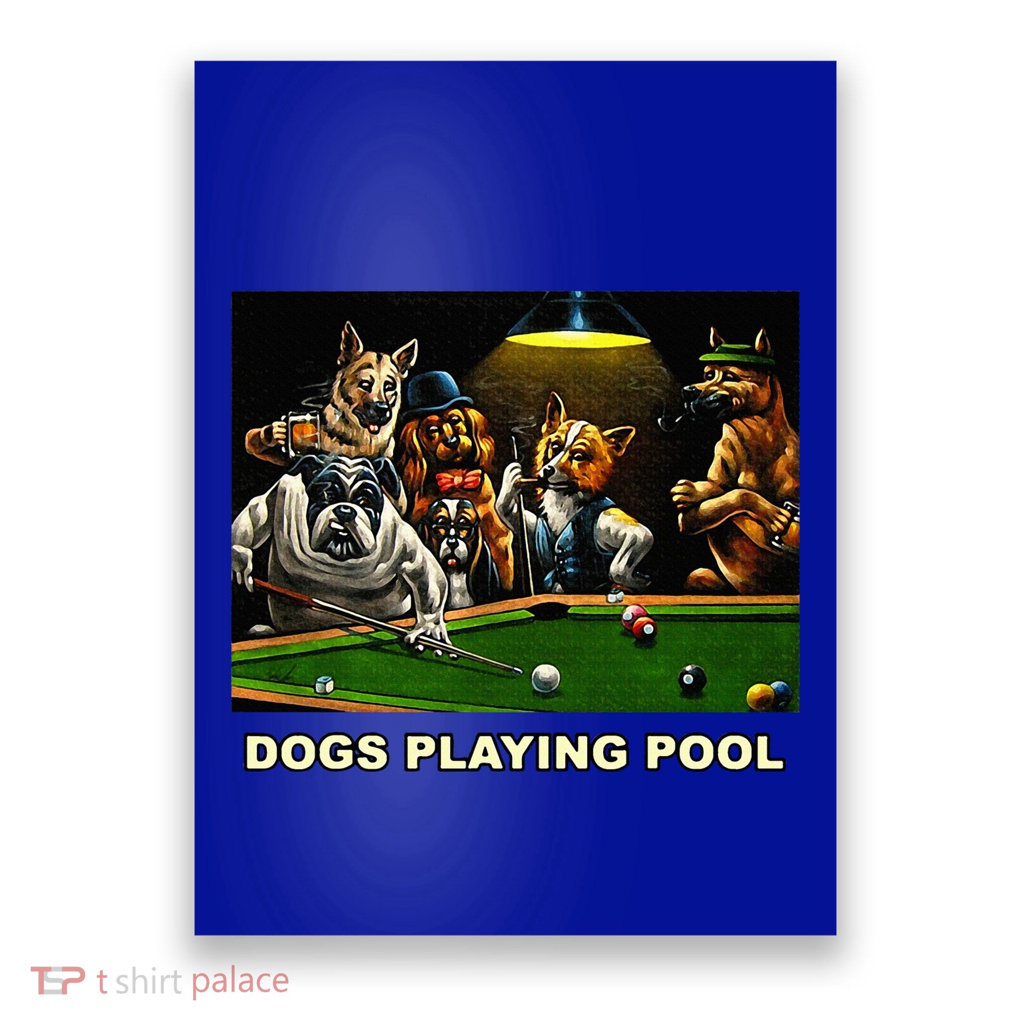 Dogs Playing Pool Art Work Puppies Snooker Pocket Billiards Poster