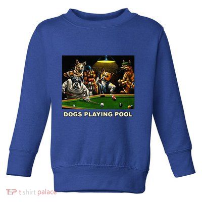 Dogs Playing Pool Art Work Puppies Snooker Pocket Billiards Toddler Sweatshirt
