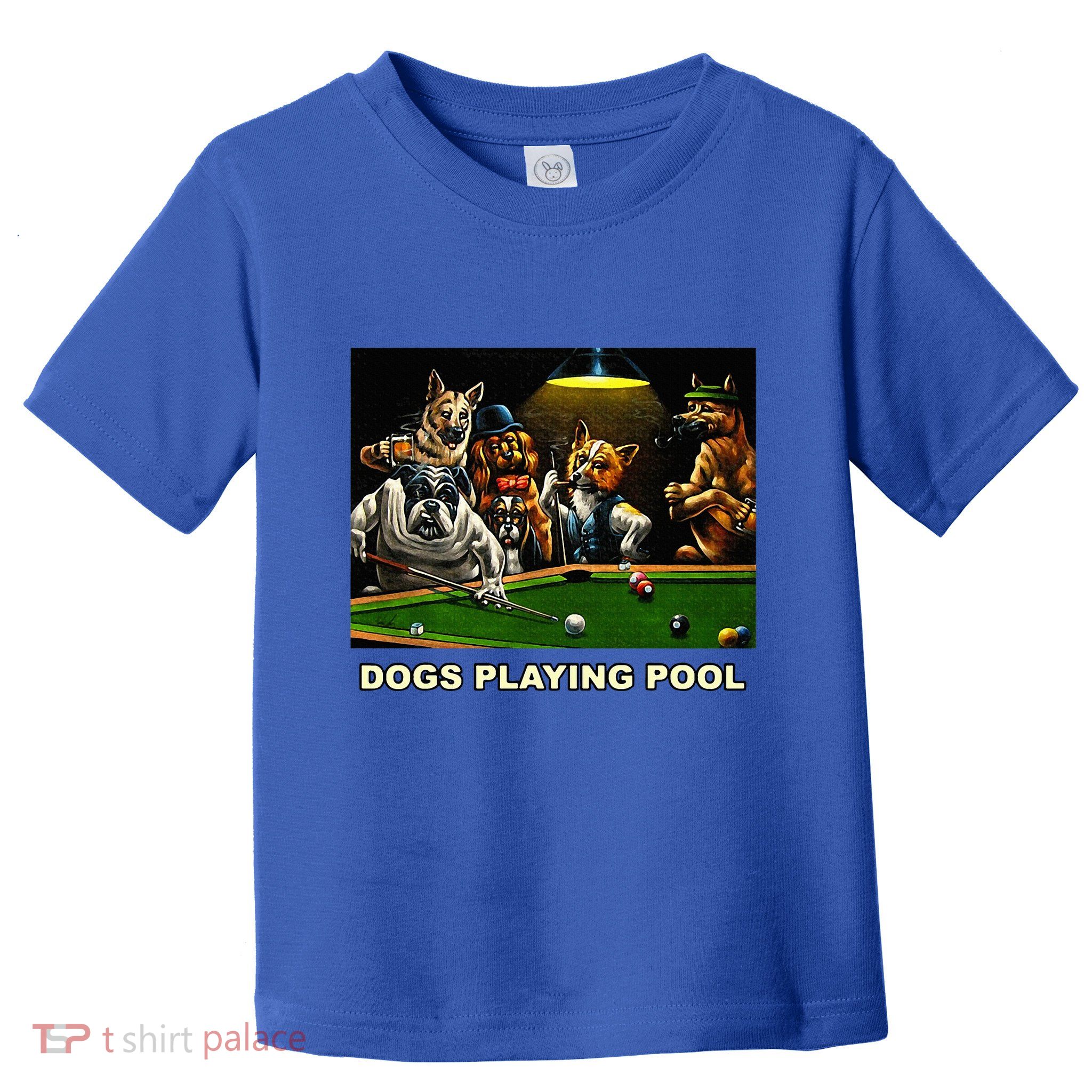Dogs Playing Pool Art Work Puppies Snooker Pocket Billiards Toddler T-Shirt