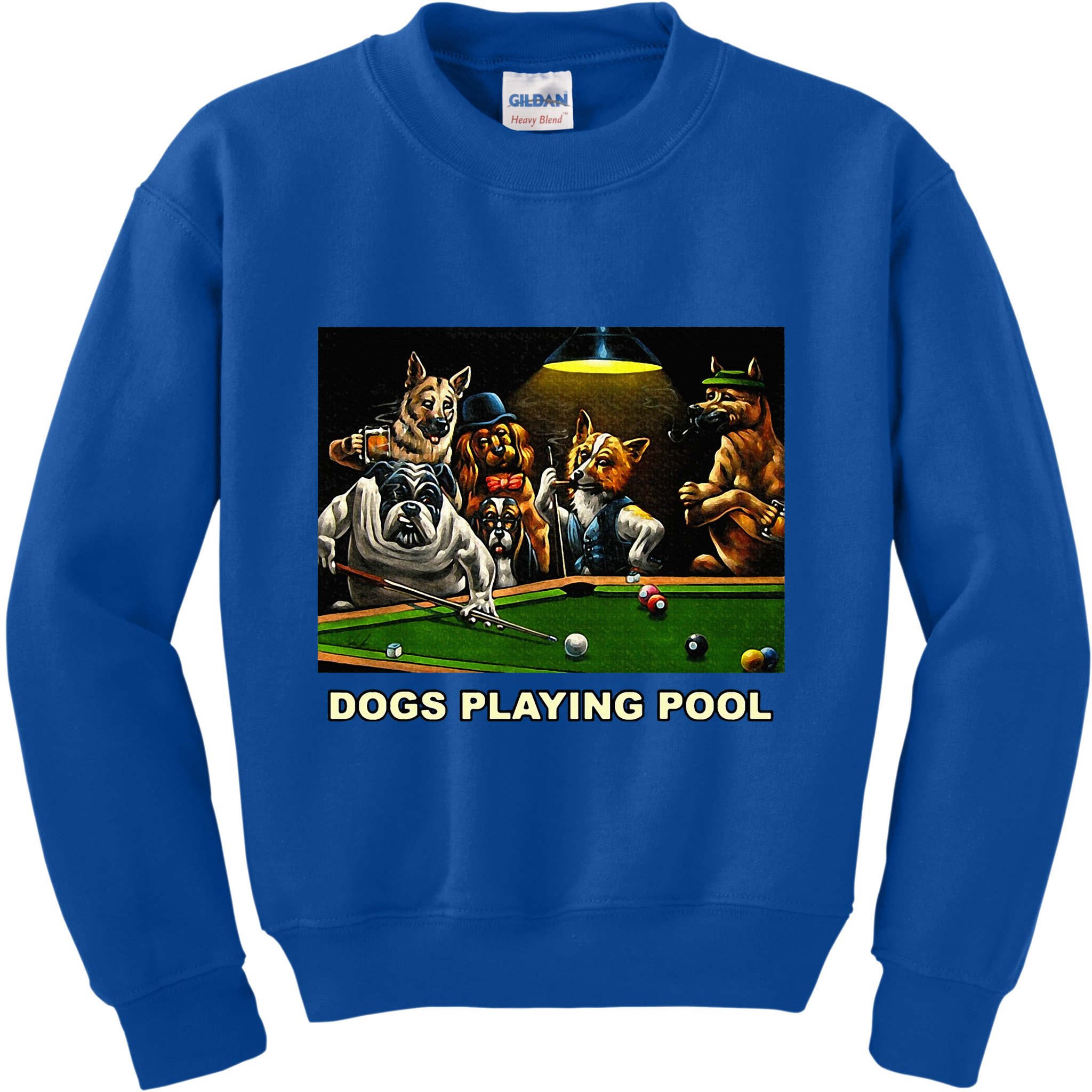 Dogs Playing Pool Art Work Puppies Snooker Pocket Billiards Kids Sweatshirt