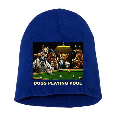 Dogs Playing Pool Art Work Puppies Snooker Pocket Billiards Short Acrylic Beanie